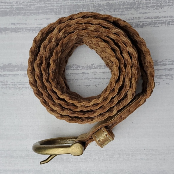 Woven Leather Belt - Metallic Gold Tone Sz Large by Calvin Klein - Picture 15 of 16